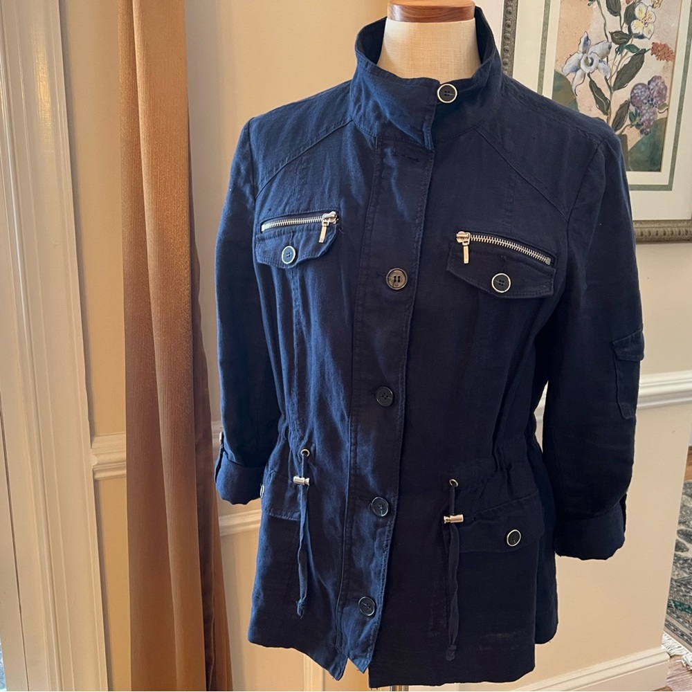 INC -Size – L Navy Blue with Silver Hardware Linen Utility Jacket